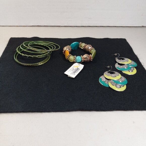 Green Bracelets and Dangling Earrings - Picture 1 of 9